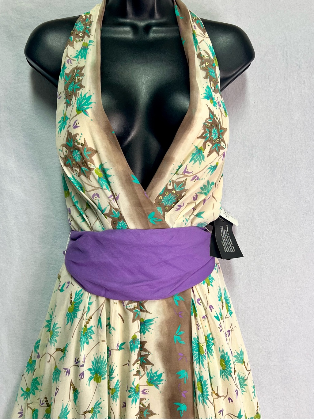 Vintage Nicole Miller Silk Convertible Halter Floral Sequin Wrap Dress Nwt 6 Y2k